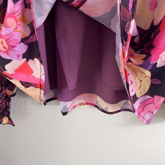 NEW Jodifl Womens Small Floral High Smocked Neck Long Sleeve Blouse Shirt - Picture 11 of 13